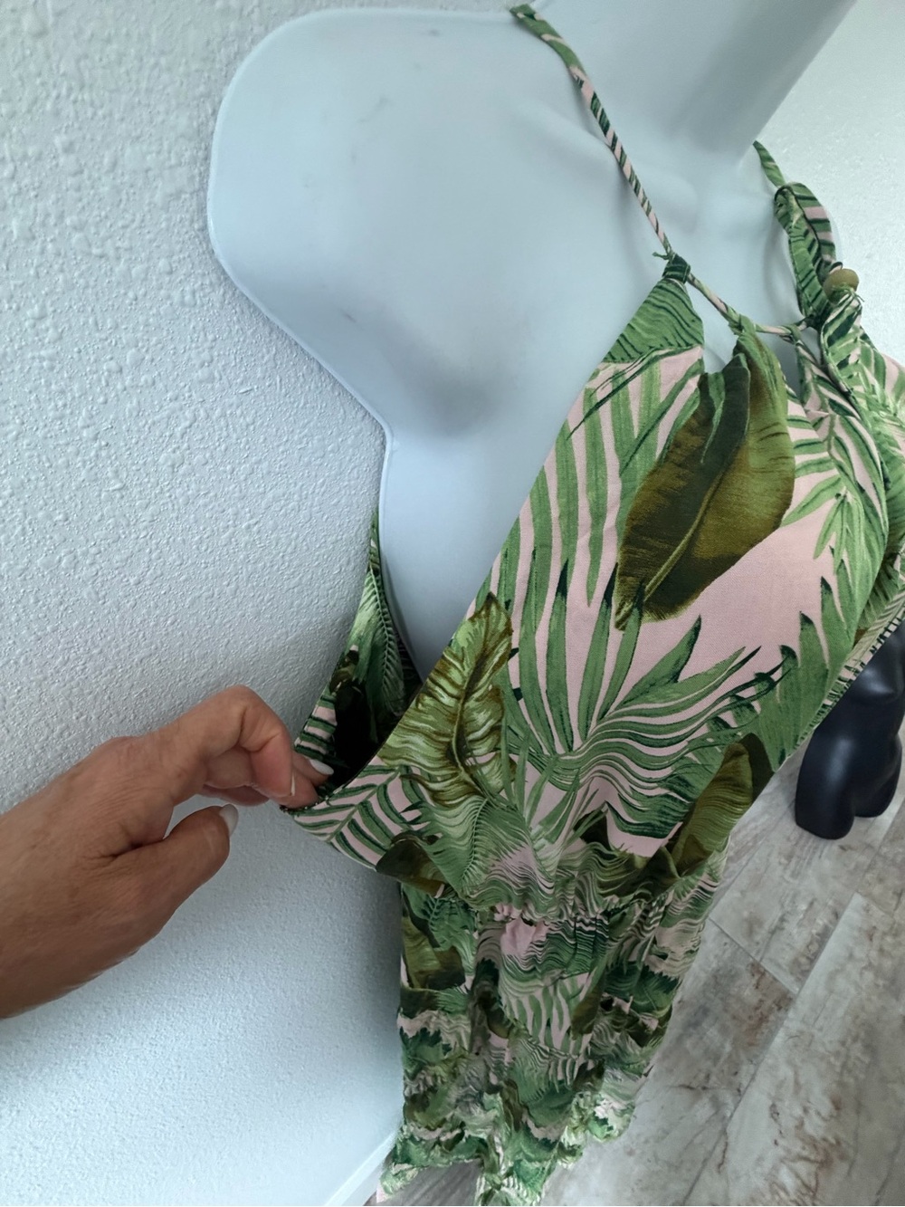 Vince Camuto Green and Pink Tropical Halter Maxi Dress - Picture 7 of 13